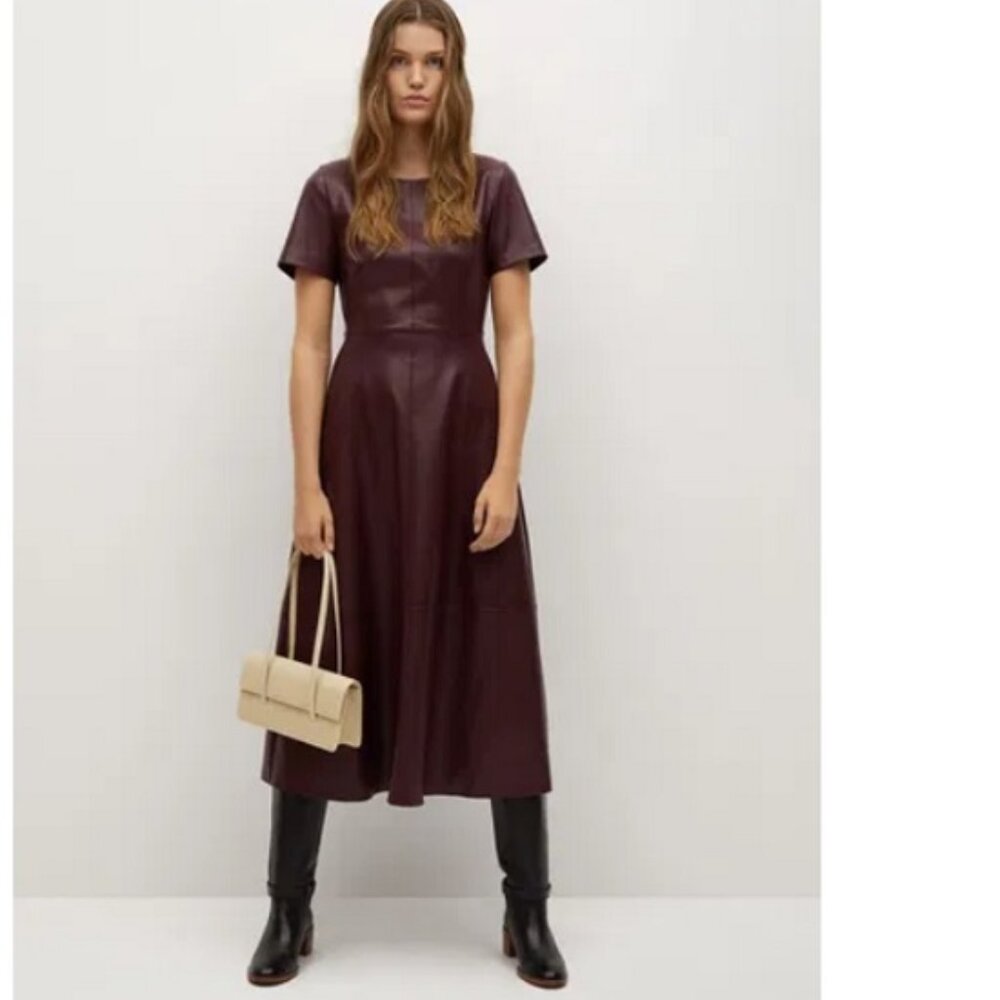 MANGO Faux-leather dress in Burgundy size 6 US